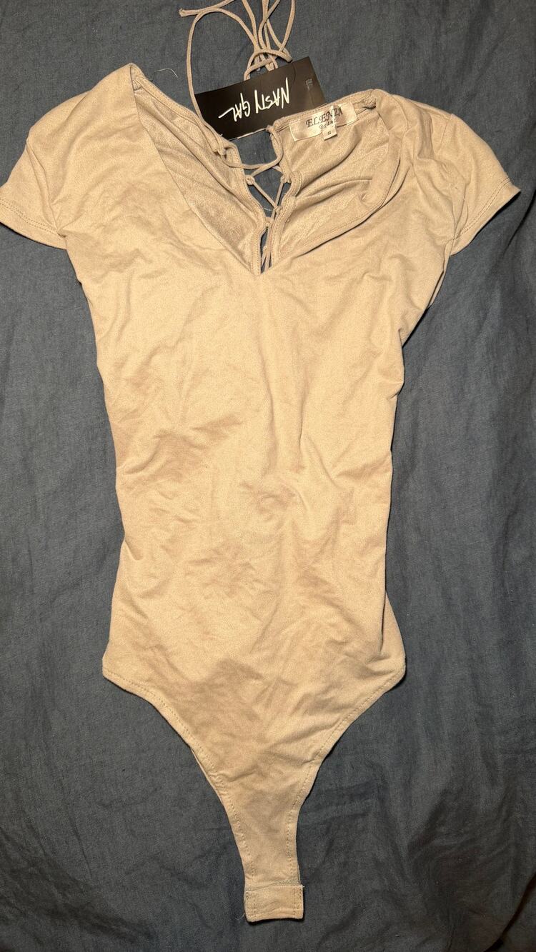Nasty Gal Gray Tie Back Bodysuit Size Small